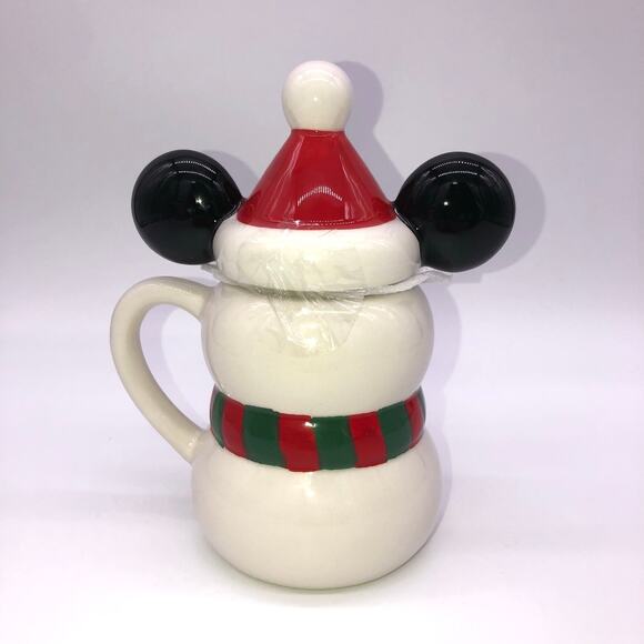 New Mickey Mouse Snowman Christmas Mug Santa Hat Ears Lid Topper - Picture 4 of 5